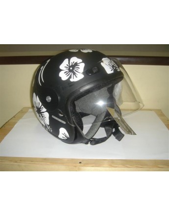 CASQUE PROJECT NOIR MOTIF FLEURS BLANCHES - ENFANT